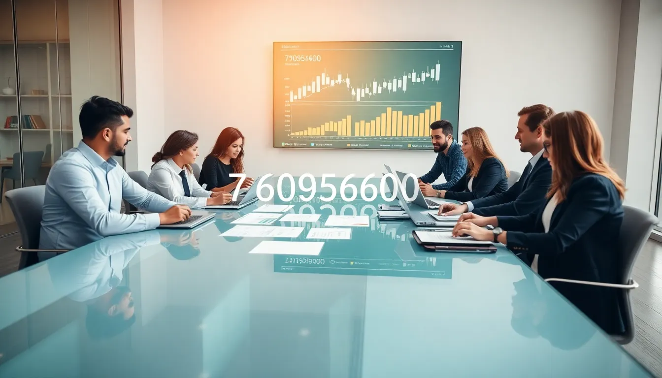 diverse team discussing financial data in a modern office.